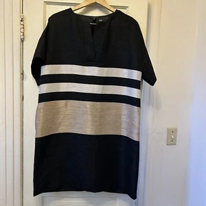 Lafayette 148 New York Dress Metallic Black Gold Stripe Sz L - Picture 1 of 7
