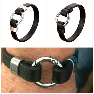 Leather bracelet with Round Spring Clasp For Men / Women - Picture 1 of 11