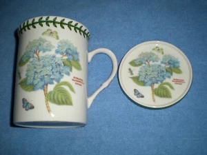 Portmeirion Tasse Becher mit Untersetzer Deckel Top 12oz Neu ohne Verpackung Hortensie Botanischer Garten - Bild 1 von 3