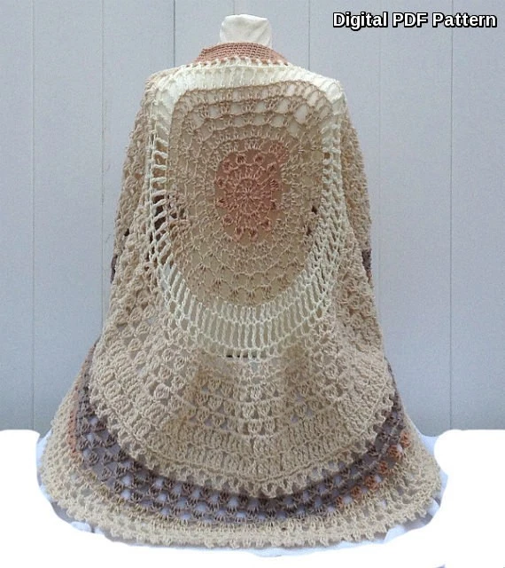 Long Poncho Circular Asymmetric Shawl Crochet Unbalanced Design Printed Pattern - Image 1 of 4