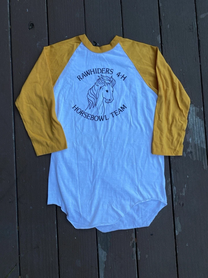 Vintage Raglan 4H Shirt 70s Medium Horse Horsebowl Western Rodeo Cowgirl - Image 1 of 4