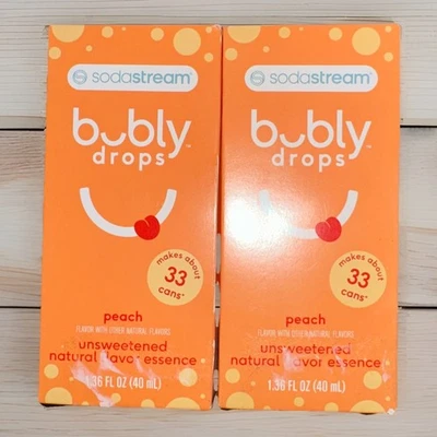 Lote de 2 gotas burbujeantes SodaStream melocotón sabor natural sin azúcar NUEVO EN CAJA BB 2/26 Foto 1 de 4