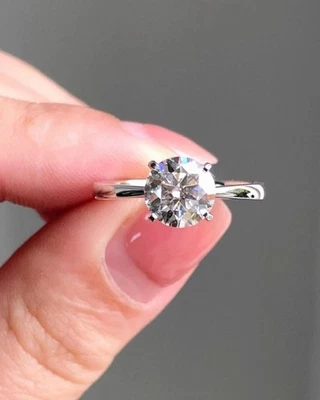 Anniversary Gift 1.00CT Round Natural Diamond Dainty Gift Ring 14k White Gold - Image 1 of 4