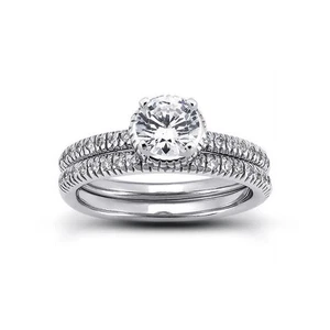 3/4ct D SI1 Round Natural Certified Diamonds 18k  Halo Ring with Matching Band - Picture 1 of 3