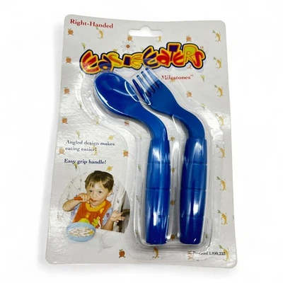 Easie Easy Eaters Tenedor Cuchara Curva Agarre Doblado DERECHO Azul Hito Utensilio Foto 1 de 4