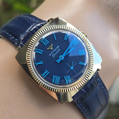 Reloj de cuerda manual vintage WITTNAUER para hombre esfera azul número romano hora años 60 Foto 1 de 4