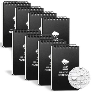 Waterproof Notebook, 8 Pack Top-Spiral Pocket Notepad, 3" x 5" Weatherproof Note - Picture 1 of 9