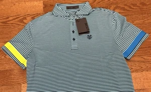 GFore Golf Polo Mens Medium M Blue Two Tone Banded Sleeve Performance Stretch - Picture 1 of 9