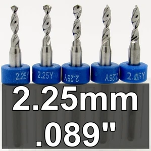 .089" 2.25mm #43 FIVE PCS Premium CARBIDE Drill Bits 1/8" shaft shank cnc R/S - Picture 1 of 5
