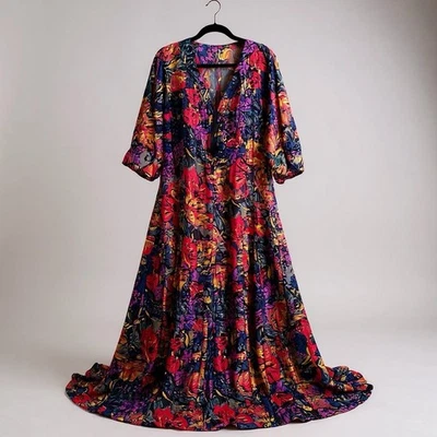 Vintage Ditsy Floral Cottage Prairie Modest Bohemian Maxi Festival Dress Sz 20 - Image 1 of 4