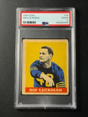 SID LUCKMAN PSA 2 1949 LEAF FOOTBALL #15 ROOKIE BEARS RC HOF 9498 - Image 1 of 2