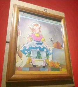 Lil Miss Muffet 1941 Mary Alice Stoddard Nursery Rhyme Print Framed 8x10" Vintge - Picture 1 of 6