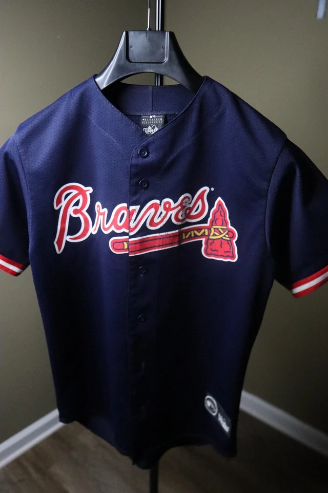 Camiseta deportiva de malla vintage de los Atlanta Braves auténtica Majestic Chipper Jones #10 azul marino Foto 1 de 4