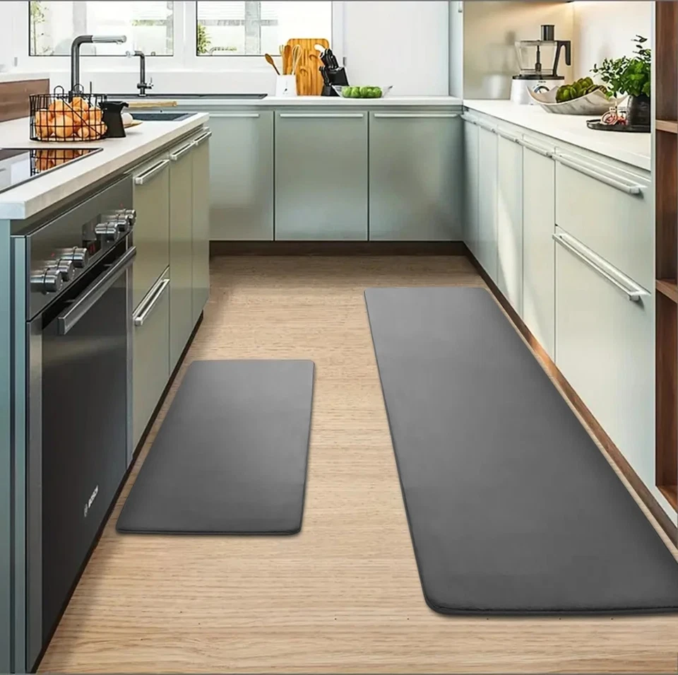 Thickened flannel kitchen floor mats absorbent oil non-slip mats long . - Image 1 of 4