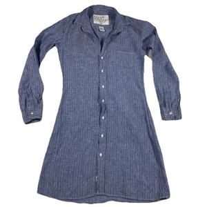 Frank & Eileen Murphy Pindot Shirt Dress XS Blue 100%Linen Clean Girl Minimalist - Picture 1 of 8