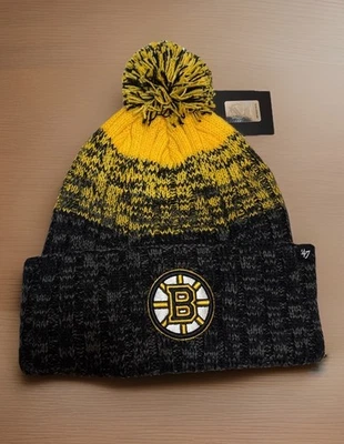 Boston Bruins Beanie 47 Brand Winter Hat Black Yellow NHL Hockey Pom Knit NWT - Image 1 of 4