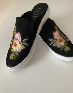 STEVEN Natural Comfort Embroidered Slip On Sneaker Mules, Black Faux Suede, 9 W - Picture 1 of 20