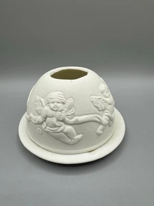 Bisque Ceramic Fairy Light 3D Cherub Fairy Lamp Tealight Holder Vintage - Picture 1 of 8