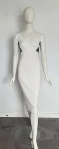 Rachel Gilbert Size 6 White Sleeveless Pencil Dress Cut-outs & Black PVC Accent - Picture 1 of 12