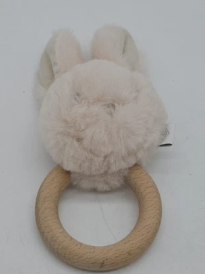 Pottery Barn Kids розовый кролик тварь плюшевая голова дерево захват кольцо погремушка джинглы - Изображение 1 из 4