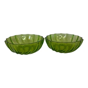ViTG Pair of Green Depression Glass  Berry Dessert Bowls With Swirl Pattern 5in - Picture 1 of 7