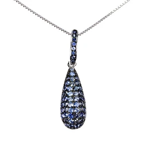 925 Sterling Silver Necklace Blue Sapphire Round Diamond Cut Gemstone Jewelry 18 - Picture 1 of 13
