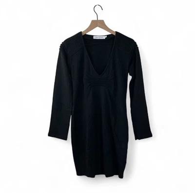 Vestido Anne Fontaine Lana Algodón Talla 38 EE. UU. 4 6 Negro Hasta la Rodilla Plisado Foto 1 de 4