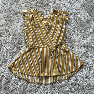 Monteau Los Angeles Blouse Women Size MEDIUM Boho Faux Wrap Striped Yellow Top - Picture 1 of 7