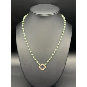 Emerald Gemstone Beaded Clover Necklace Sterling Silver .925 - Picture 1 of 5