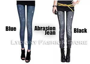 Abrasion Ladies Skinny Jeans/Denim Look Leggings Jeggings Stretchy Tight Pants - Picture 1 of 5