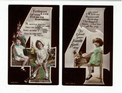 POSTCARDS TWO REAL PHOTO GREETINGS CARDS 4th BIRTHDAY.  - Image 1 of 2