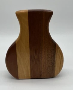 Jarrón de madera de teca hecho a mano de mediados de siglo arte moderno hecho a mano - Imagen 1 de 8