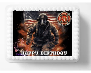 Fire Academy Graduate Edible Image Edible Fireman Birthday Party Cake Topper 01 - Picture 1 of 1
