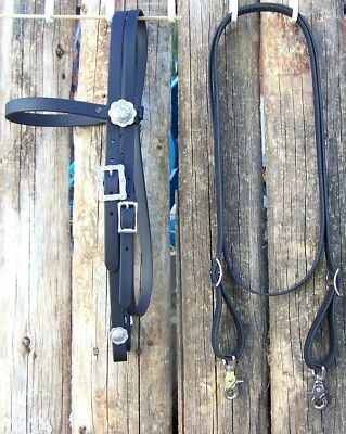 Riendas de cuerda de bucle para cabecera de brida NEGRAS Beta Biothano marca de herradura conchos Foto 1 de 4