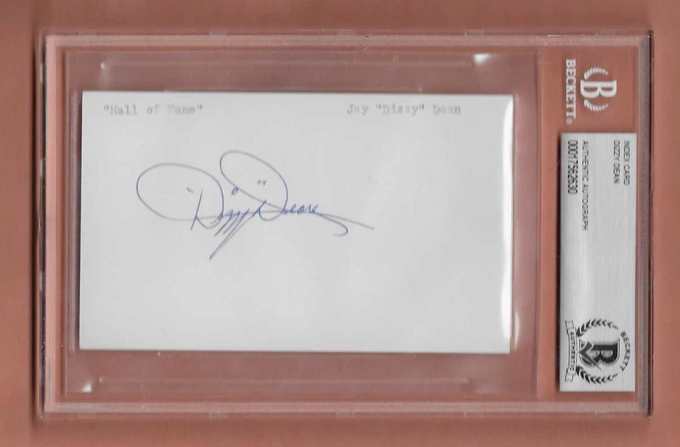 SIGNED INDEX CARD 3X5 DIZZY DEAN ST LOUIS CARDINALS BECKETT CERTIFIED HOF - Image 1 of 1