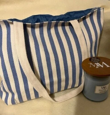 Vela WoodWick SEASIDE NEROLI perfumada pavio de madeira craquelada com bolsa de praia/bolsa tote - Imagem 1 de 4