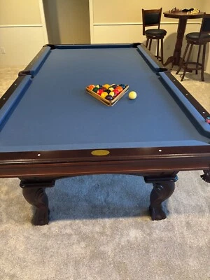 Used blue velvet Olhausen Pool Table, recently refurbished.  - Image 1 of 4