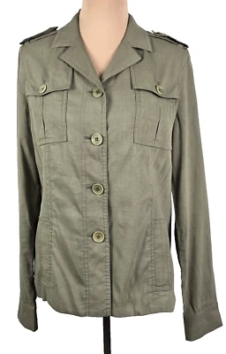 THEORY~Women L~GARLAN Green Linen Bl Button Up Safari Utility Travel Jacket~EUC - Image 1 of 4