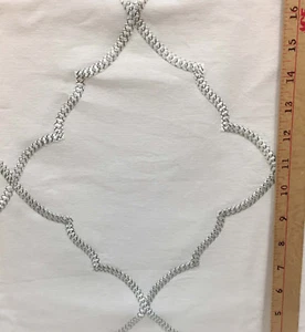 Fabric White Cotton / Linen w/ Silver Diamond Lattice Design Embroidered 32"  - Picture 1 of 3