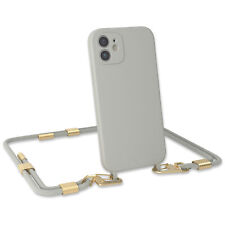 Für Apple iPhone 12 Handyhülle zum Umhängen mit Band Kordel Kette Tasche Taupe