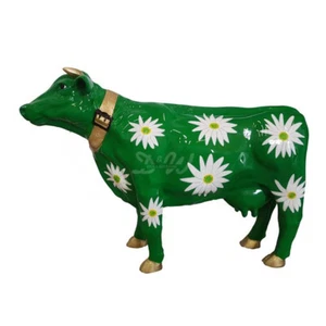 KUH KUNSTBEMALUNG grün MARGERITEN Garten DEKO Tier Figur Bauernhof Cow Skulptur - Bild 1 von 1