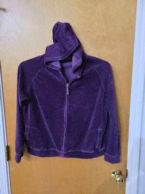 Blassport By Bill Blass Large Purple Velour  💜  Soft Ribbed Full Zip Hoodie - Image 1 of 4