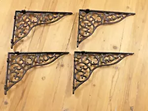4 LARGE Shelf Braces Wall Brackets Cast Iron Brackets Vine Garden Corbels Rustic - Picture 1 of 13