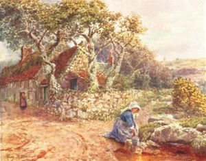 KANALINSELN. Waschen am Bach bei Vazon, Guernsey 1904 alter antiker Druck - Bild 1 von 1