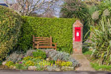 Photo 6x4 Seat and post box A seat and post box in a small garden at the  c2021