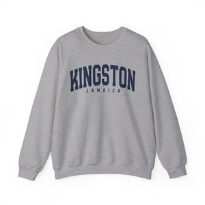 Kingston Jamaica Sweatshirt Gifts Crew Neck Shirt Long Crewneck Quotes Men - Picture 1 of 8