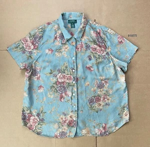 Ralph Lauren Women’s 2X Short Sleeve 100% Linen Floral Shirt Sage Green - Picture 1 of 5