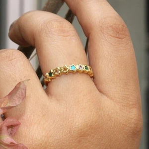 Multi Gemstone Eternity Fashion Ring For Women Handmade Minimal Jewelry For Gift - Picture 1 of 7