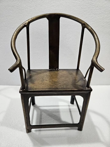 Antique Vintage Ming Horseshoe Back Armchair Bronze Wax Cast Model Decorative Cover