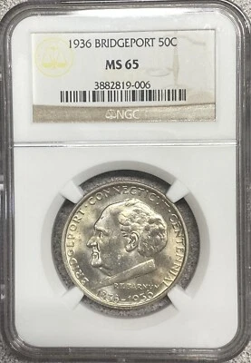 1936 Bridgeport Commemorative Half Dollar 50c NGC MS65 - Image 1 of 4
